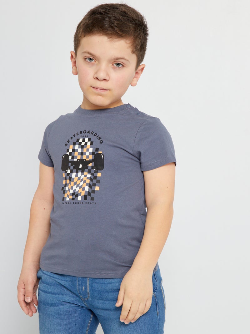 T-shirt de manga curta de algodão CINZA - Kiabi