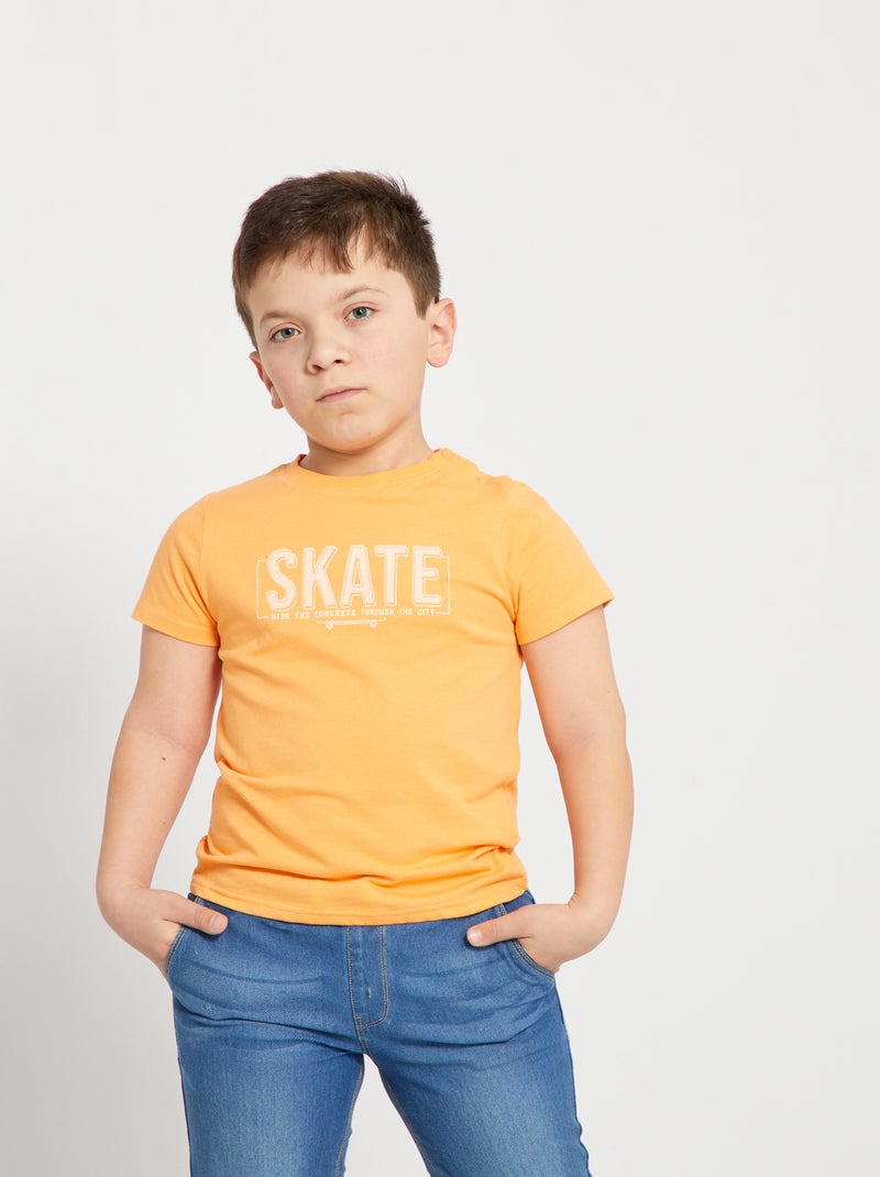 T-shirt de manga curta de algodão LARANJA - Kiabi