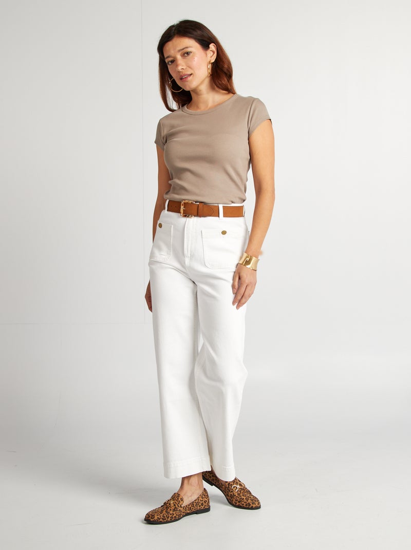 T-shirt de manga curta de malha canelada BEGE - Kiabi