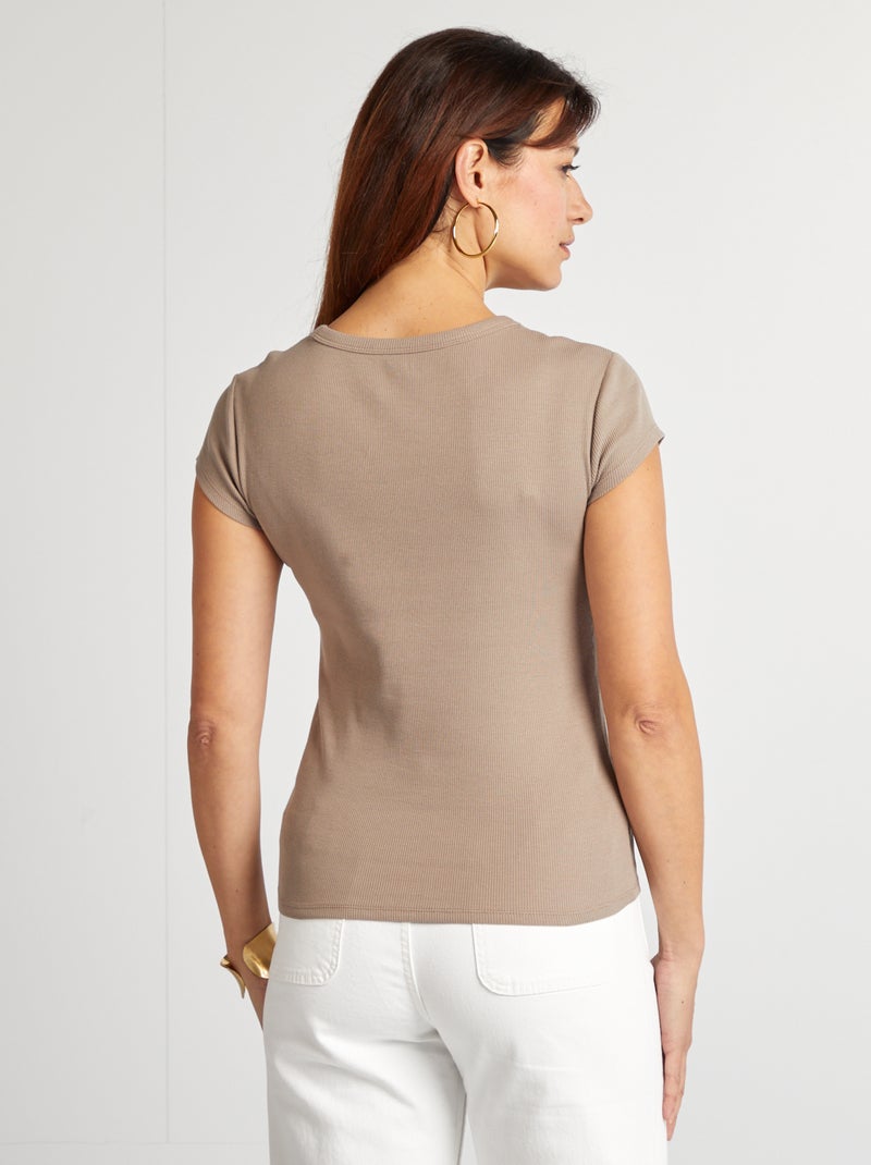 T-shirt de manga curta de malha canelada BEGE - Kiabi