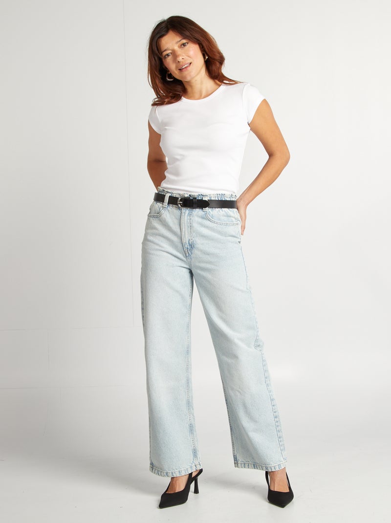 T-shirt de manga curta de malha canelada Branco - Kiabi