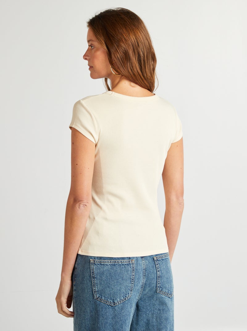 T-shirt de manga curta de malha canelada BRANCO - Kiabi