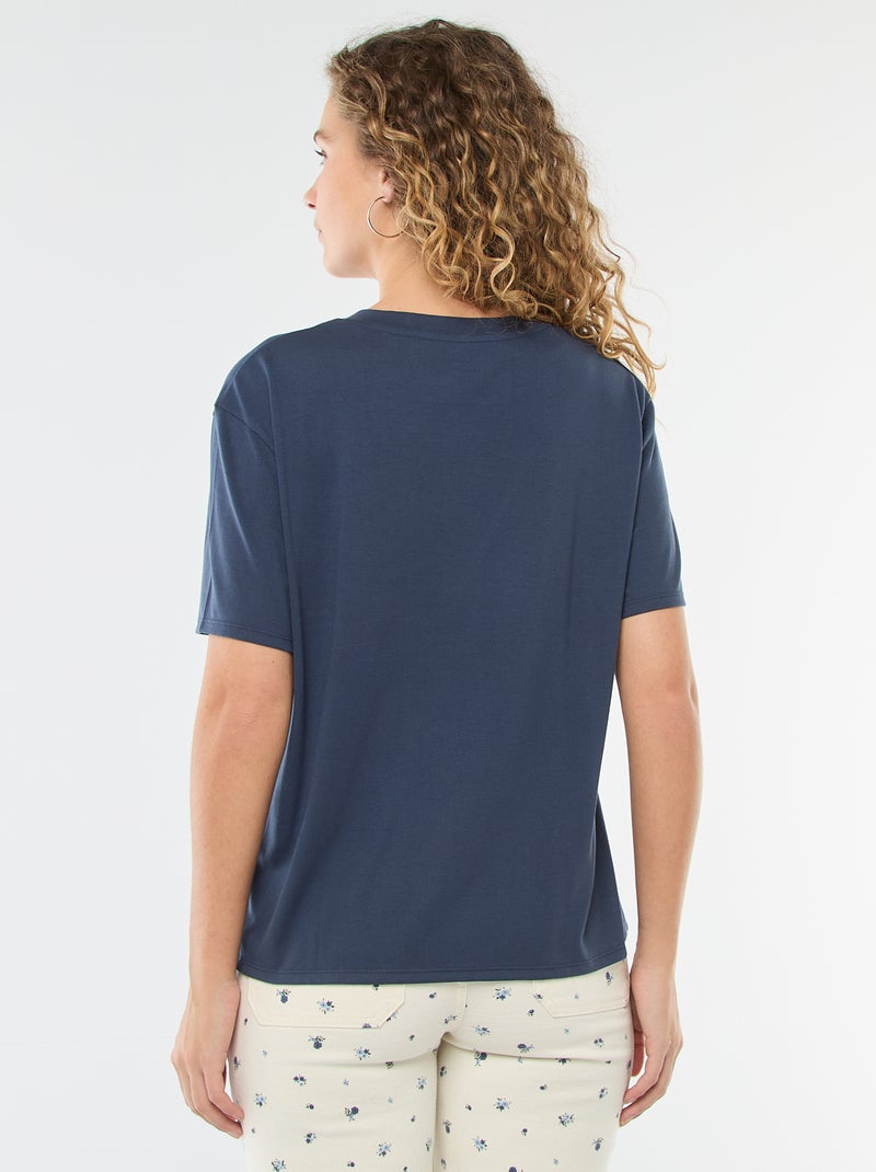 T-shirt de manga curta, decote em bico Azul - Kiabi