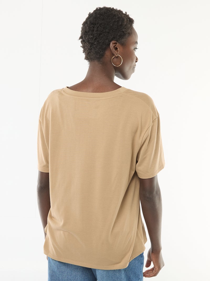 T-shirt de manga curta, decote em bico Bege - Kiabi
