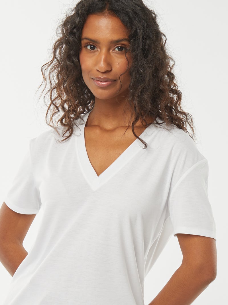 T-shirt de manga curta, decote em bico Branco - Kiabi
