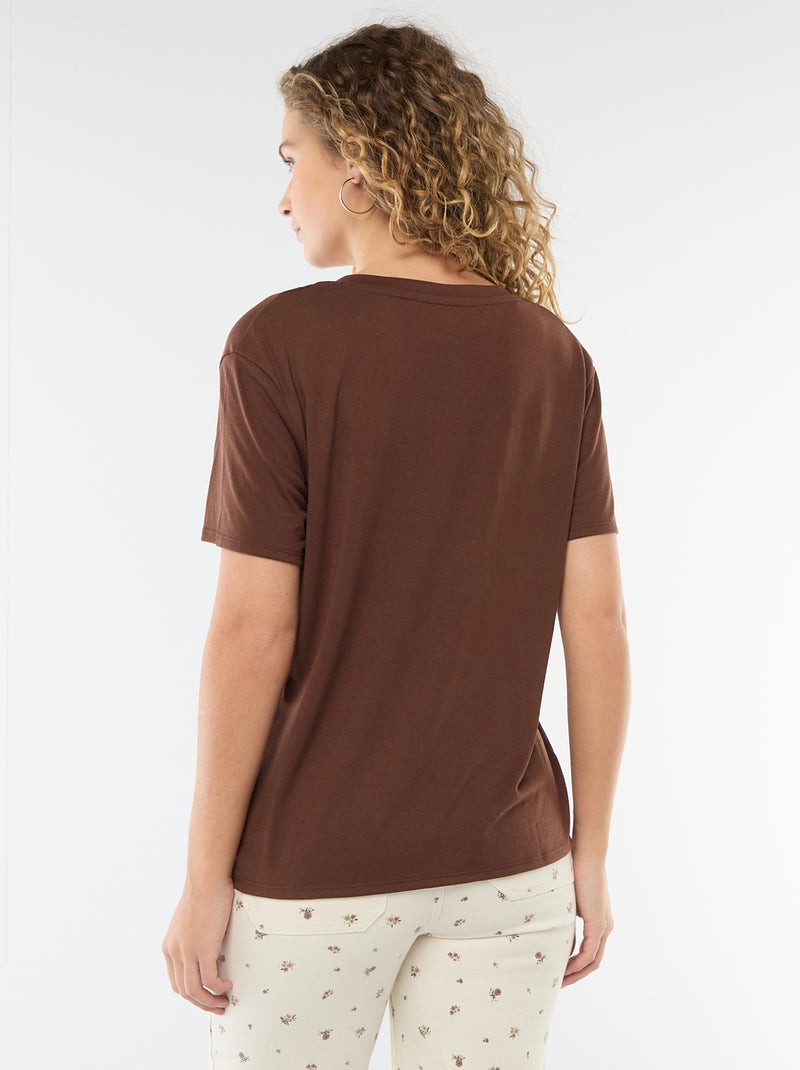 T-shirt de manga curta, decote em bico Castanho - Kiabi