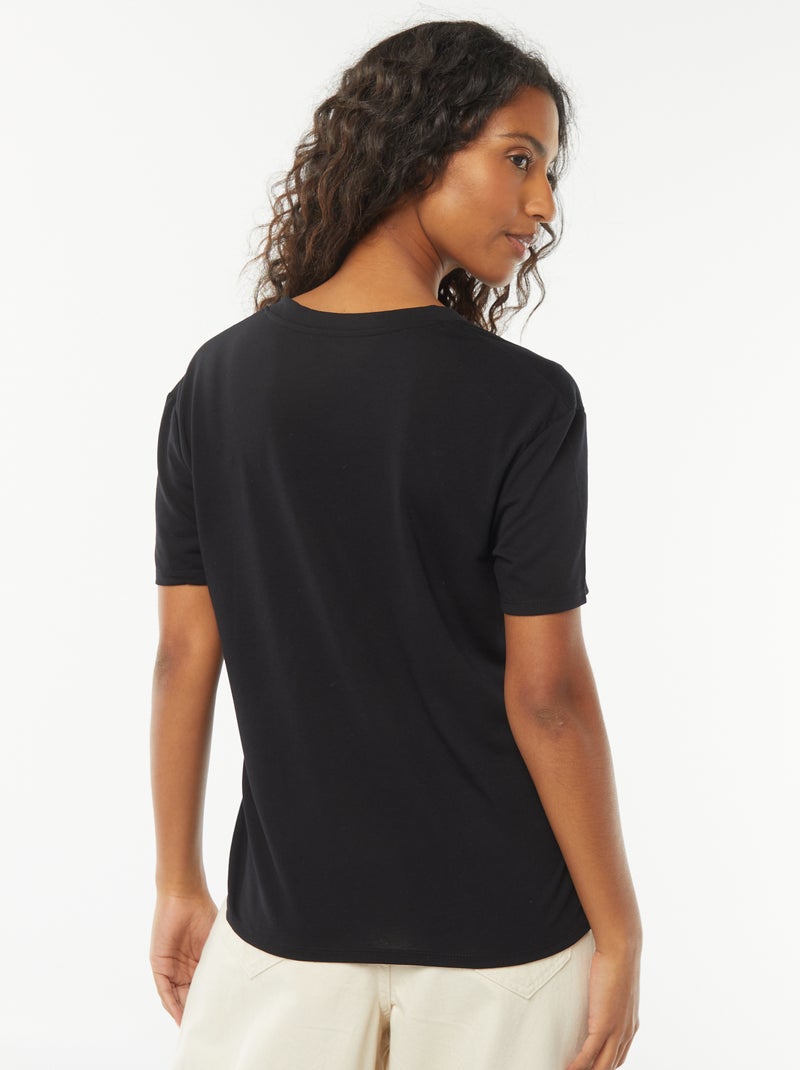 T-shirt de manga curta, decote em bico Preto - Kiabi