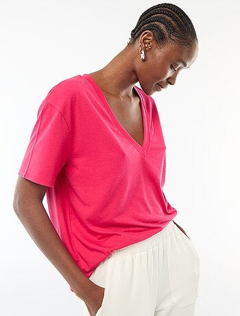 T-shirt de manga curta, decote em bico