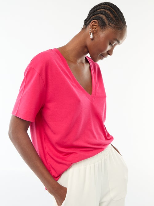 T-shirt de manga curta, decote em bico - Kiabi