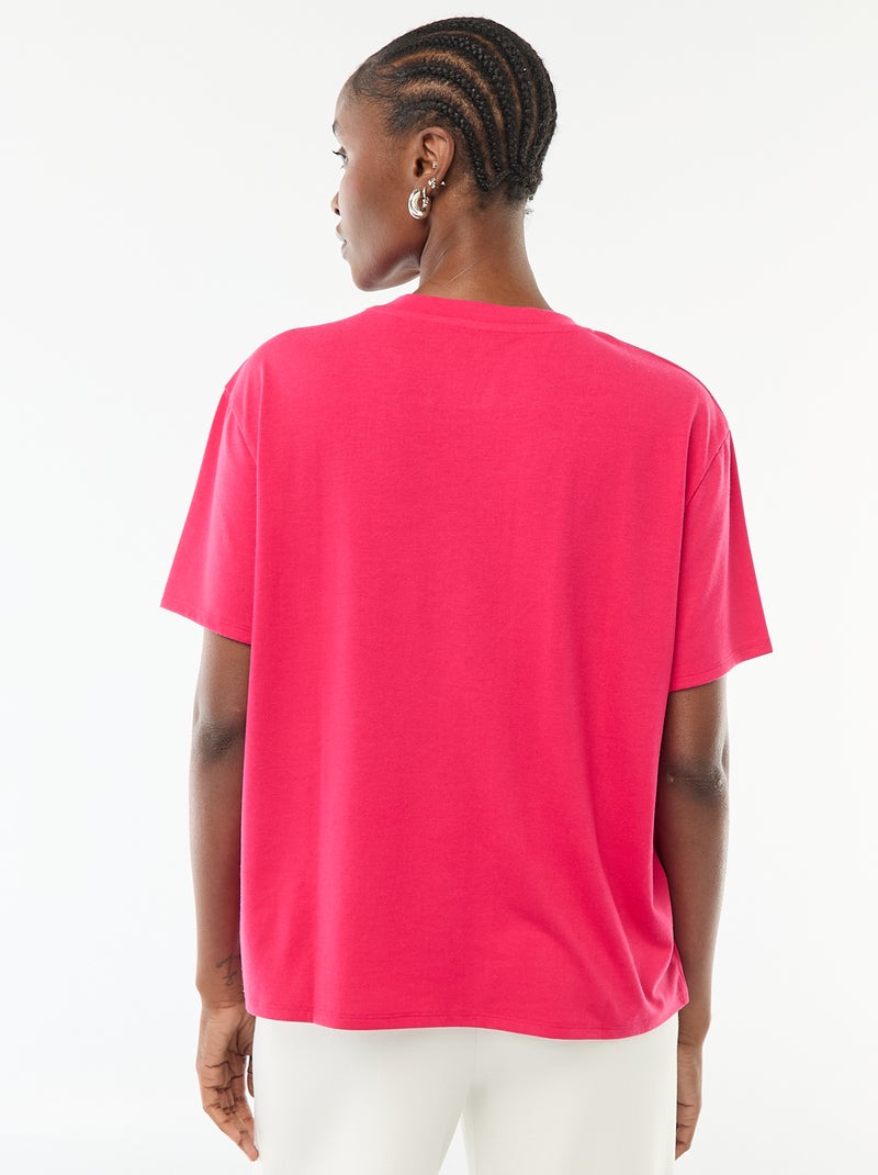 T-shirt de manga curta, decote em bico Rosa - Kiabi