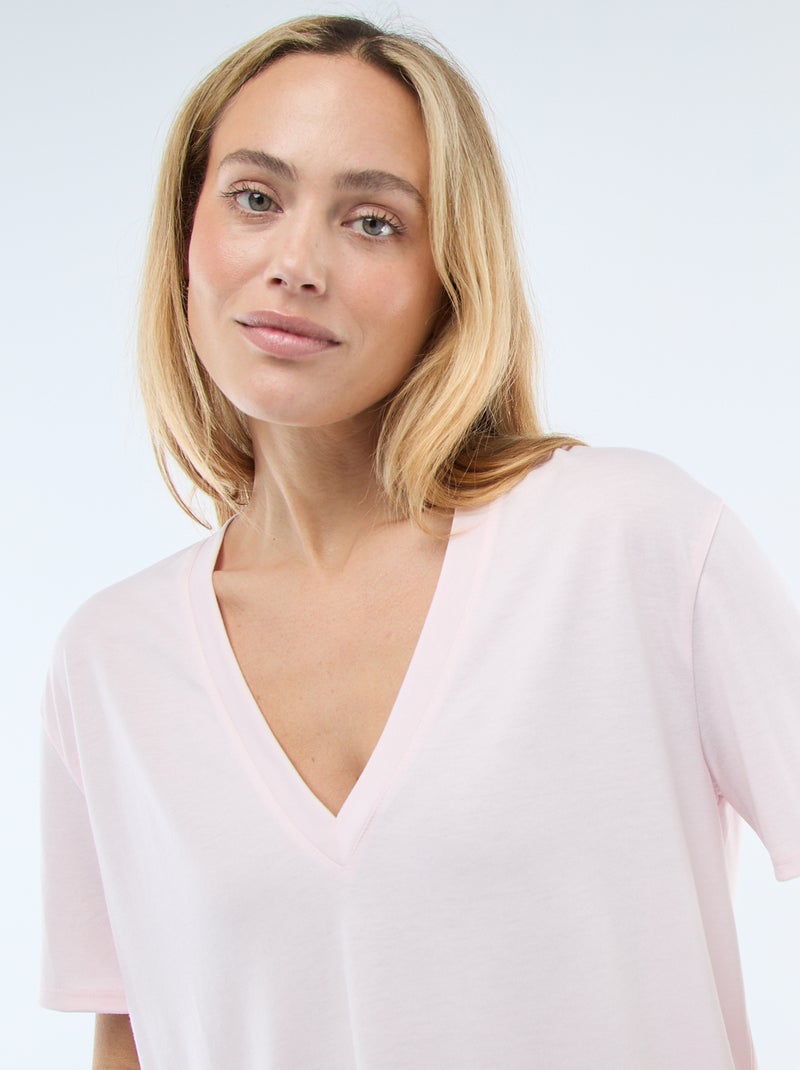 T-shirt de manga curta, decote em bico Rosa - Kiabi