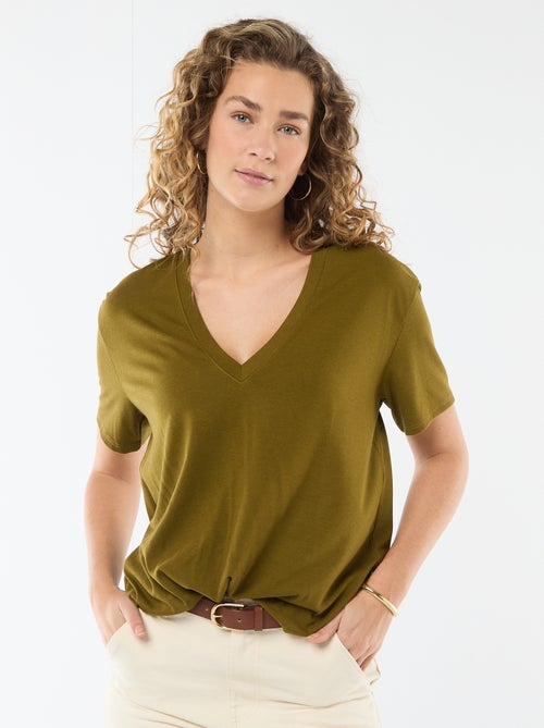 T-shirt de manga curta, decote em bico - Kiabi