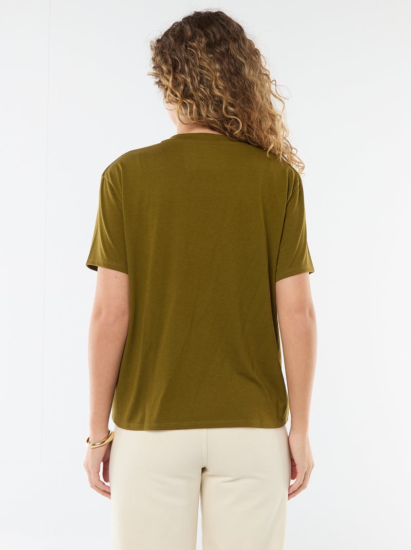 T-shirt de manga curta, decote em bico Verde - Kiabi
