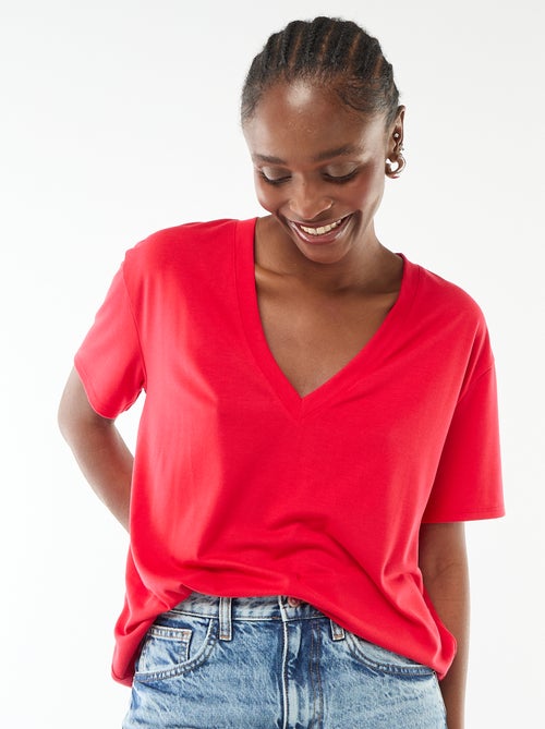 T-shirt de manga curta, decote em bico - Kiabi