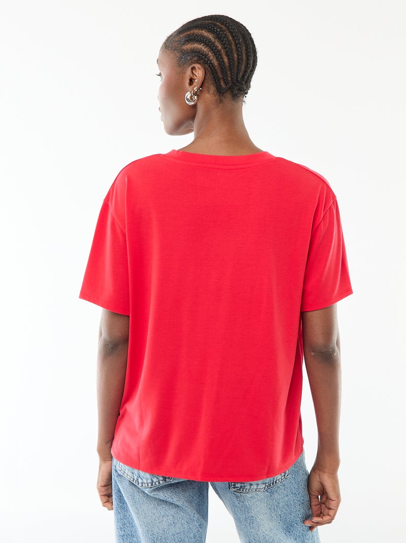 T-shirt de manga curta, decote em bico Vermelho - Kiabi