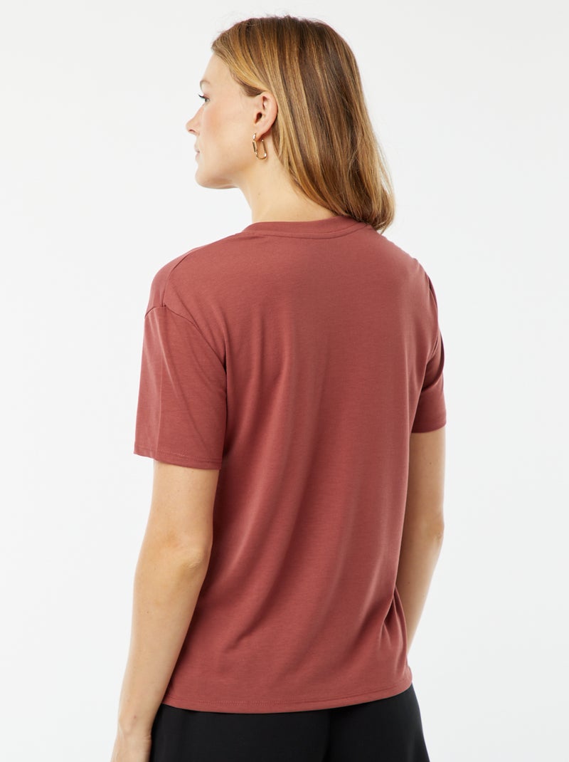 T-shirt de manga curta, decote em bico Vermelho - Kiabi