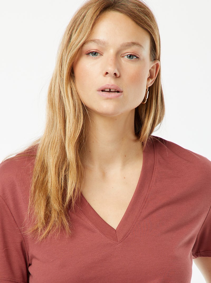 T-shirt de manga curta, decote em bico Vermelho - Kiabi