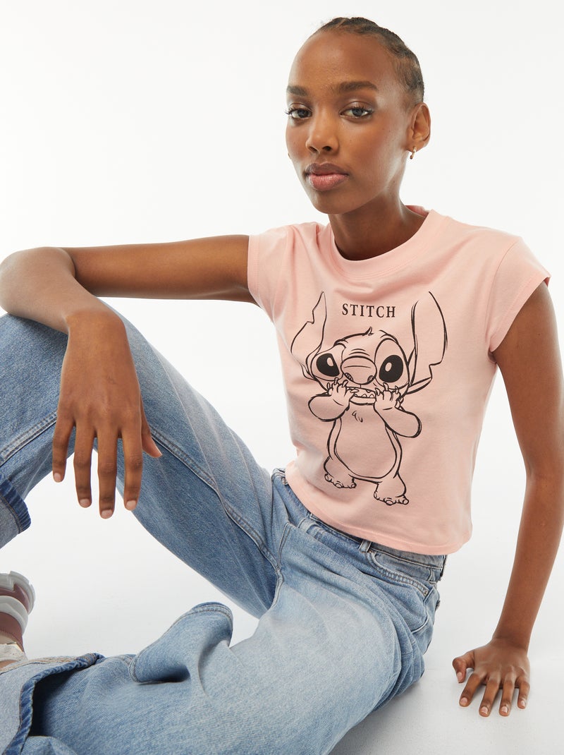 T-shirt de manga curta 'Disney' 'Stitch' ROSA - Kiabi