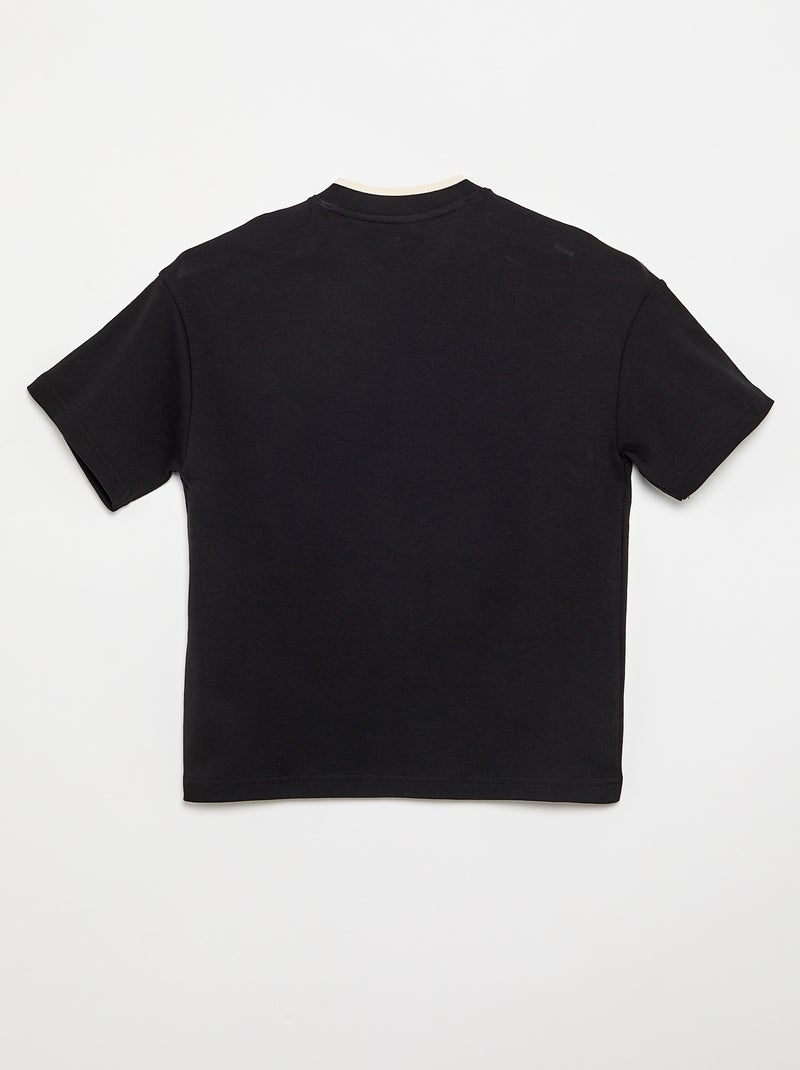 T-shirt de manga curta e gola em V Preto - Kiabi