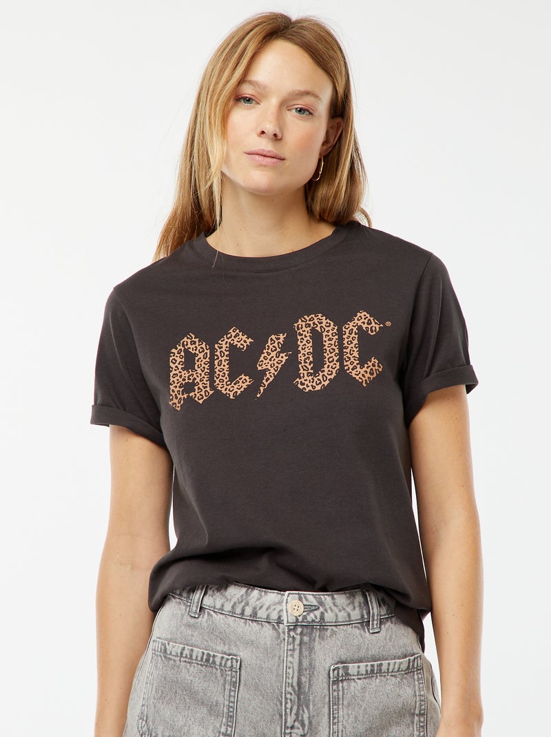 T-shirt de manga curta e gola redonda 'ACDC' PRETO - Kiabi