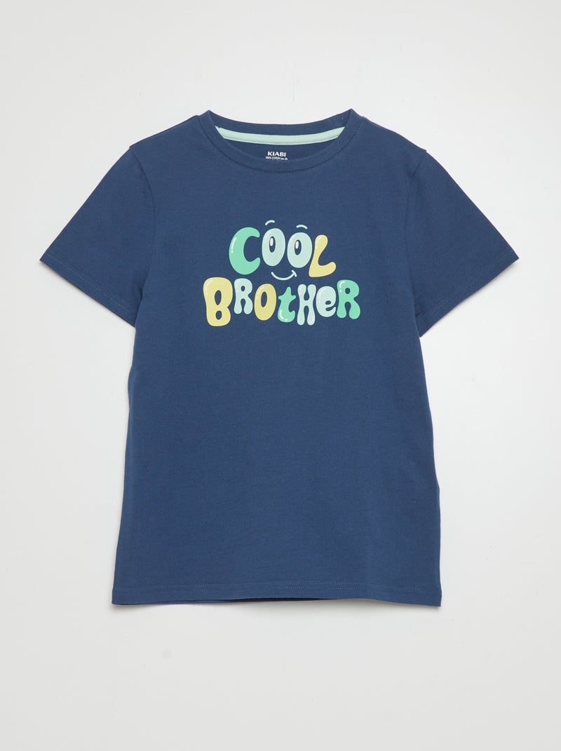 T-shirt de manga curta e gola redonda AZUL - Kiabi