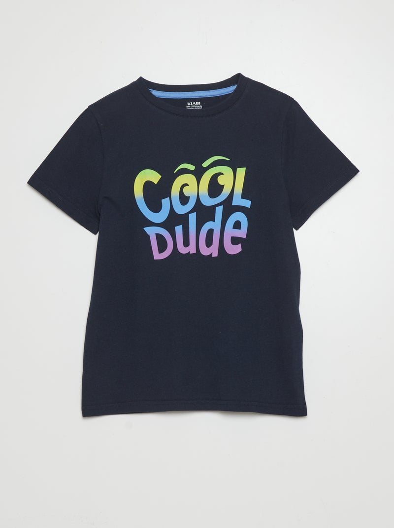T-shirt de manga curta e gola redonda AZUL - Kiabi
