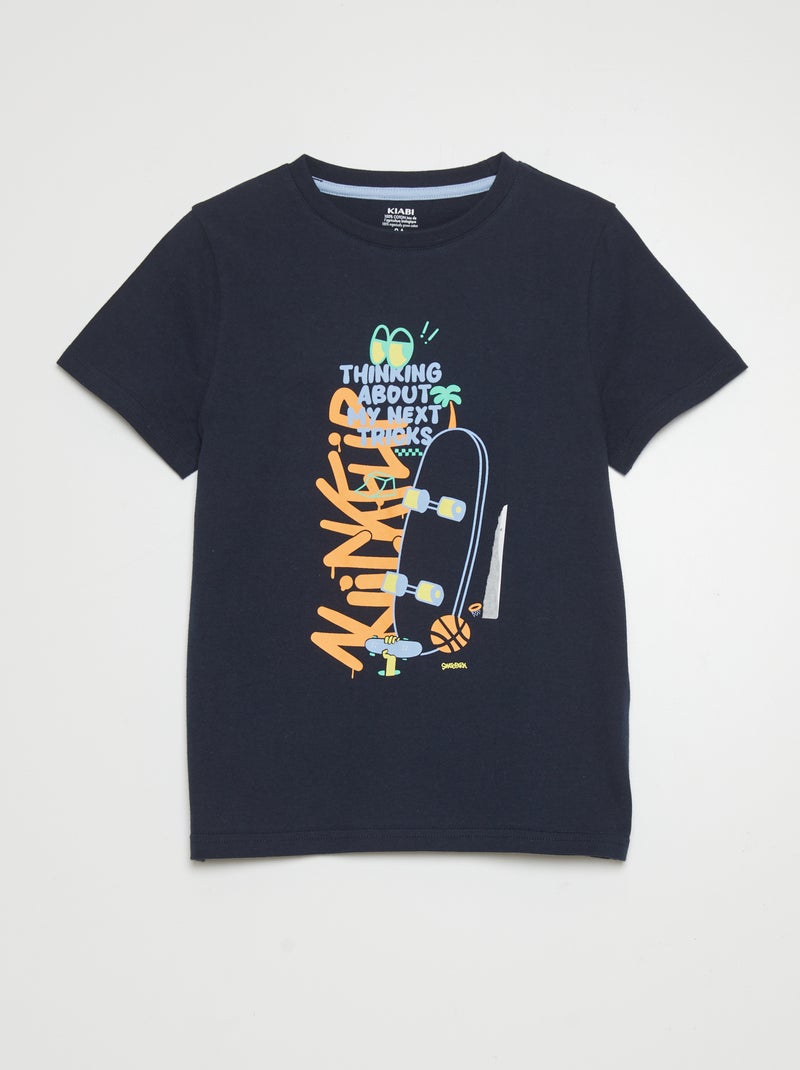 T-shirt de manga curta e gola redonda AZUL - Kiabi