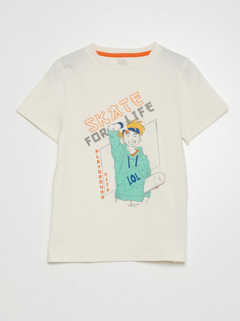 T-shirt de manga curta e gola redonda BRANCO - Kiabi