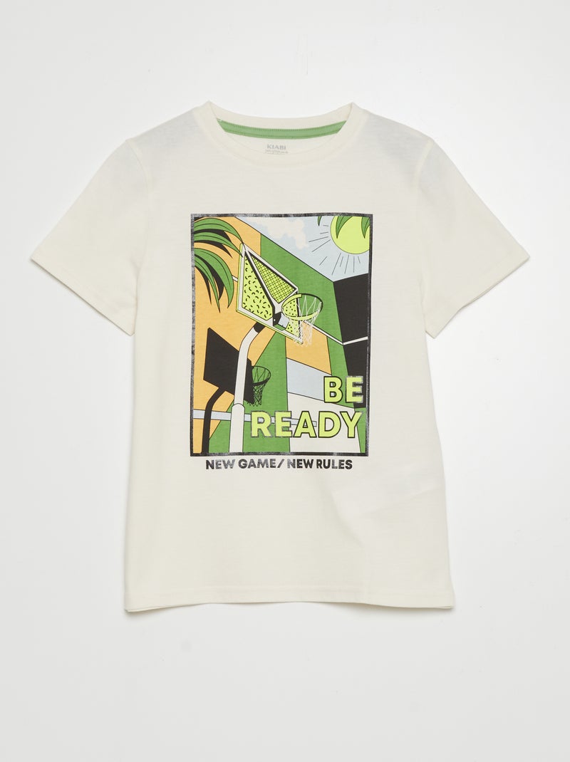 T-shirt de manga curta e gola redonda BRANCO - Kiabi