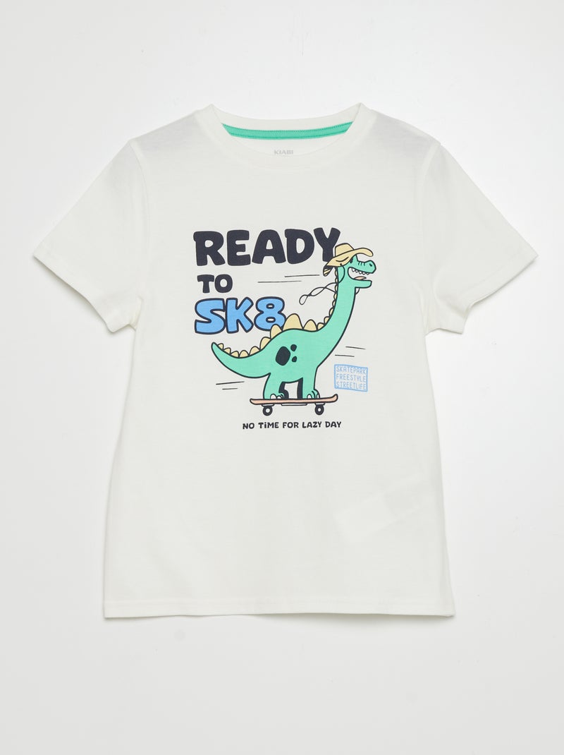 T-shirt de manga curta e gola redonda BRANCO - Kiabi
