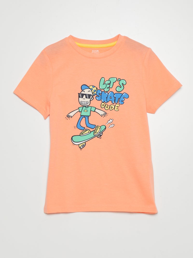 T-shirt de manga curta e gola redonda LARANJA - Kiabi