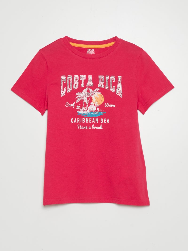 T-shirt de manga curta e gola redonda VERMELHO - Kiabi