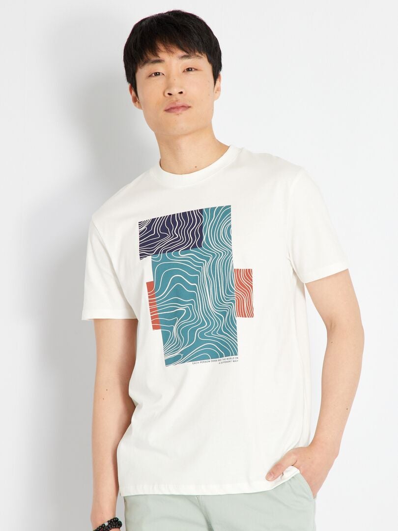 T-shirt de manga curta em algodão Branco - Kiabi