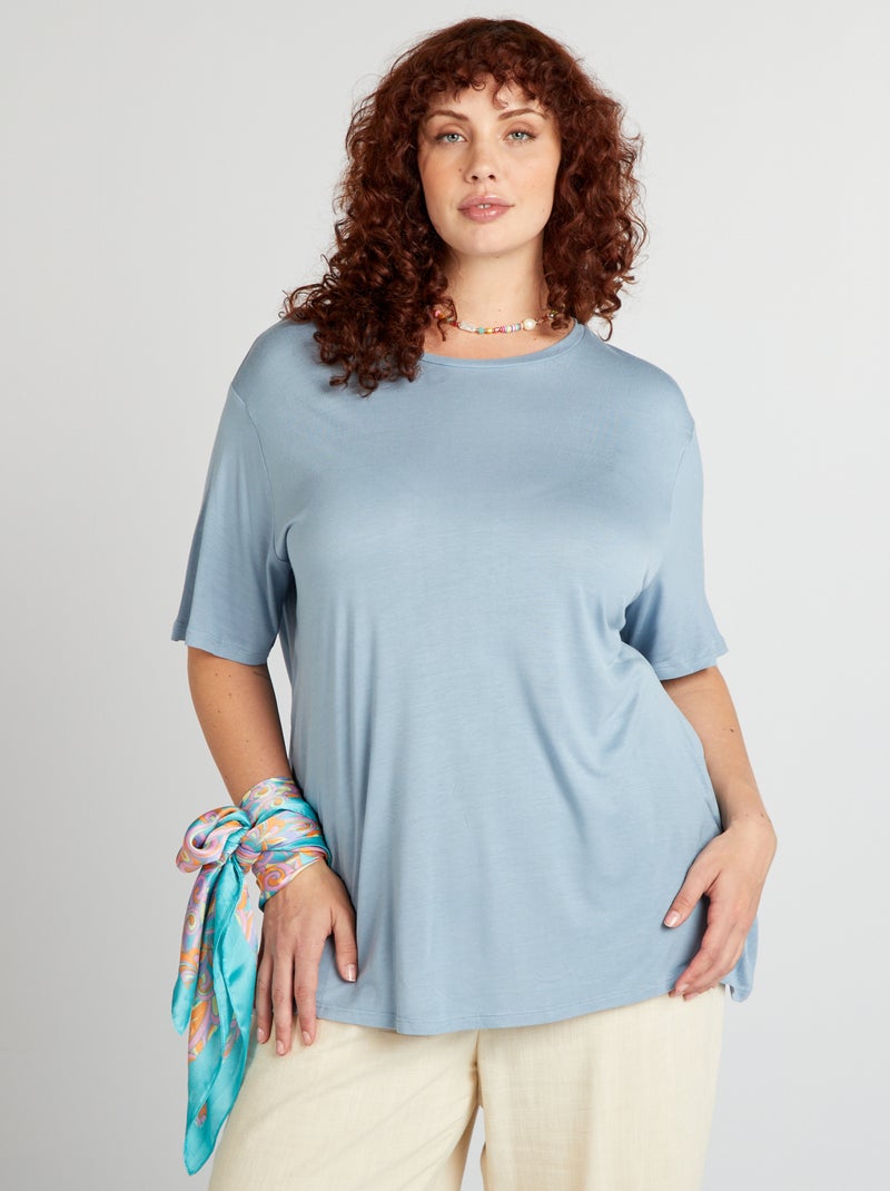 T-shirt de manga curta em jersey AZUL - Kiabi
