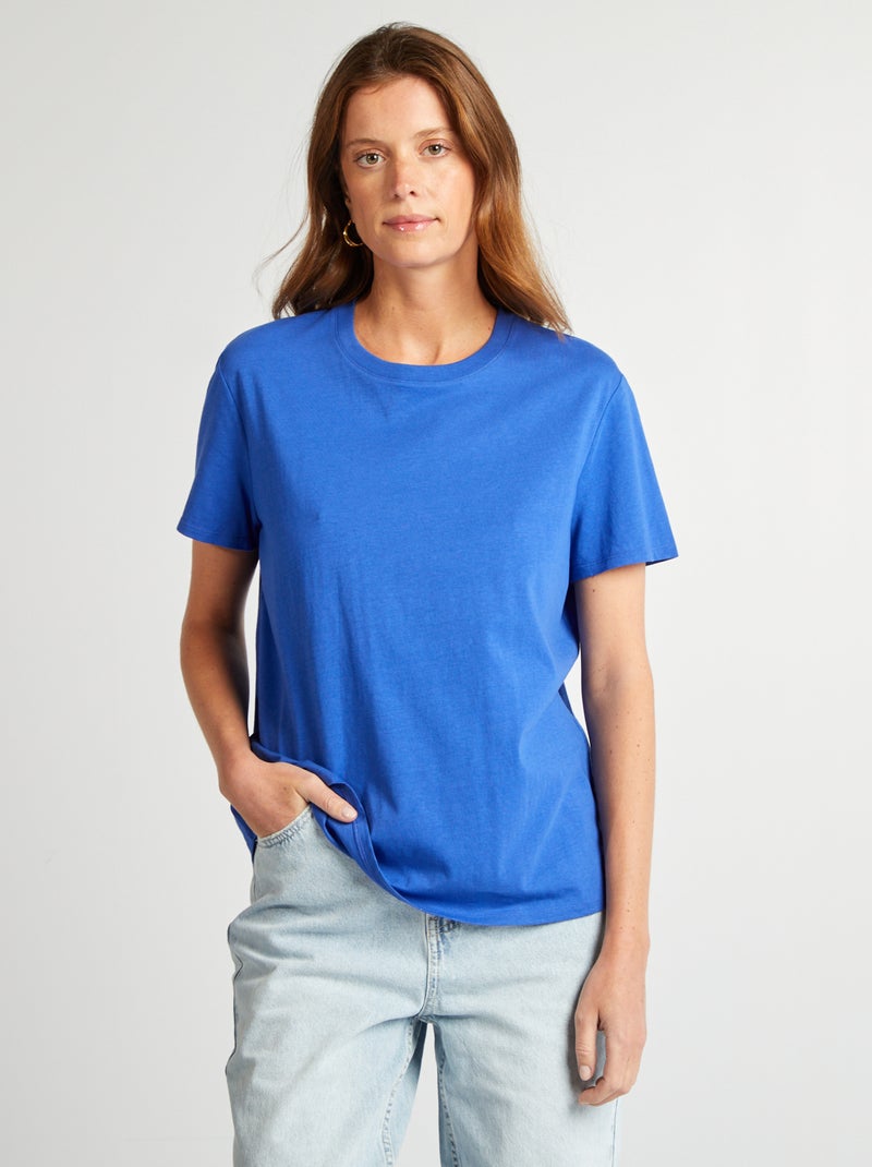 T-shirt de manga curta em jersey Azul - Kiabi