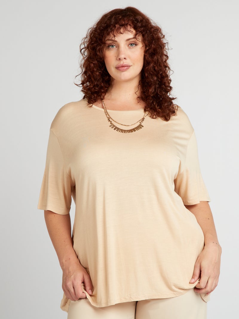 T-shirt de manga curta em jersey BEGE - Kiabi