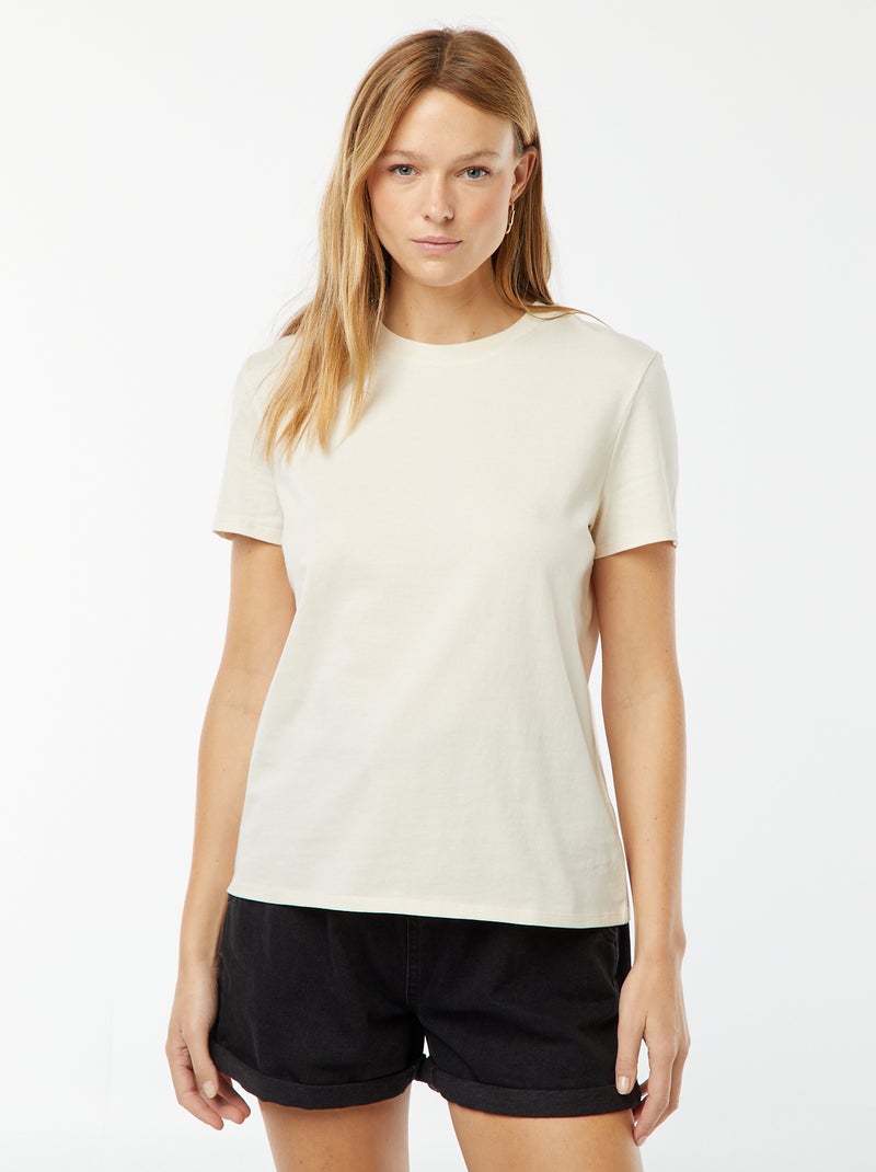 T-shirt de manga curta em jersey Bege - Kiabi