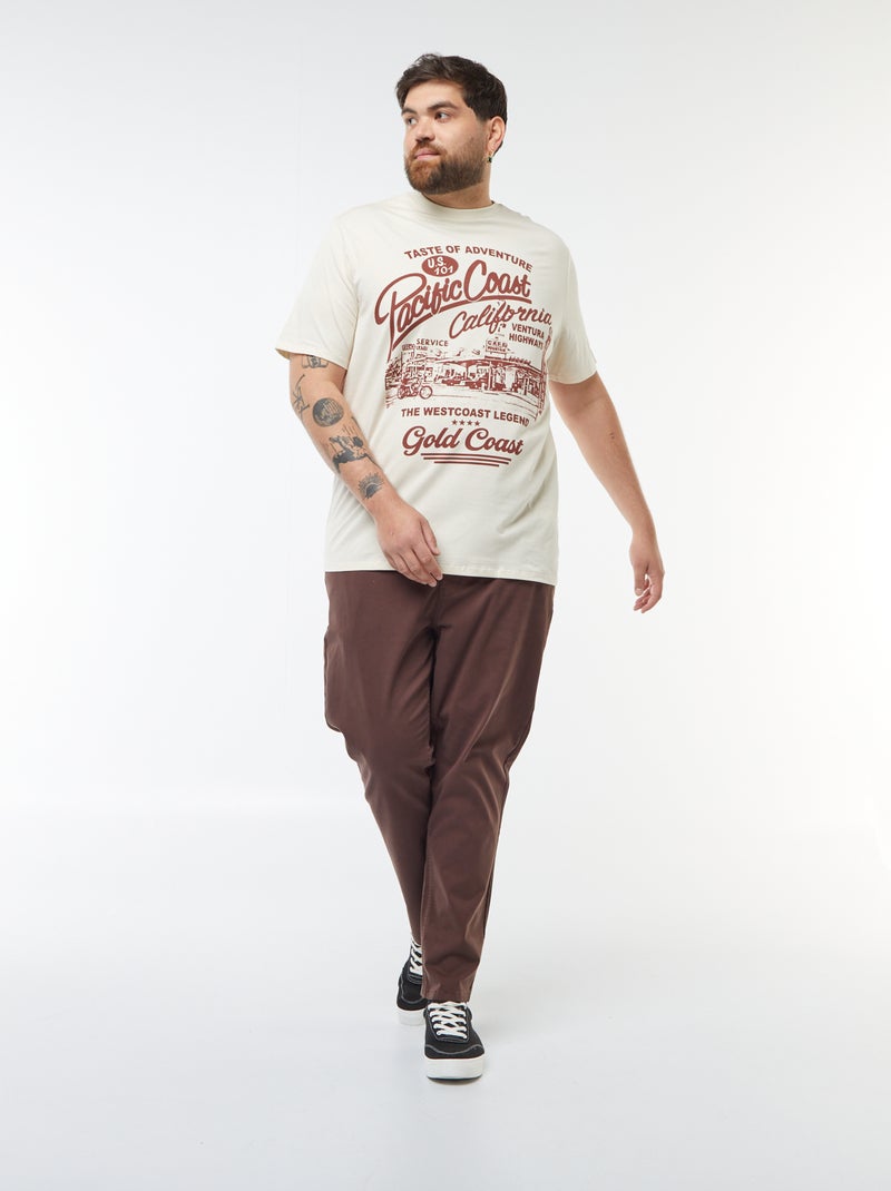 T-shirt de manga curta em jersey com estampado BEGE - Kiabi