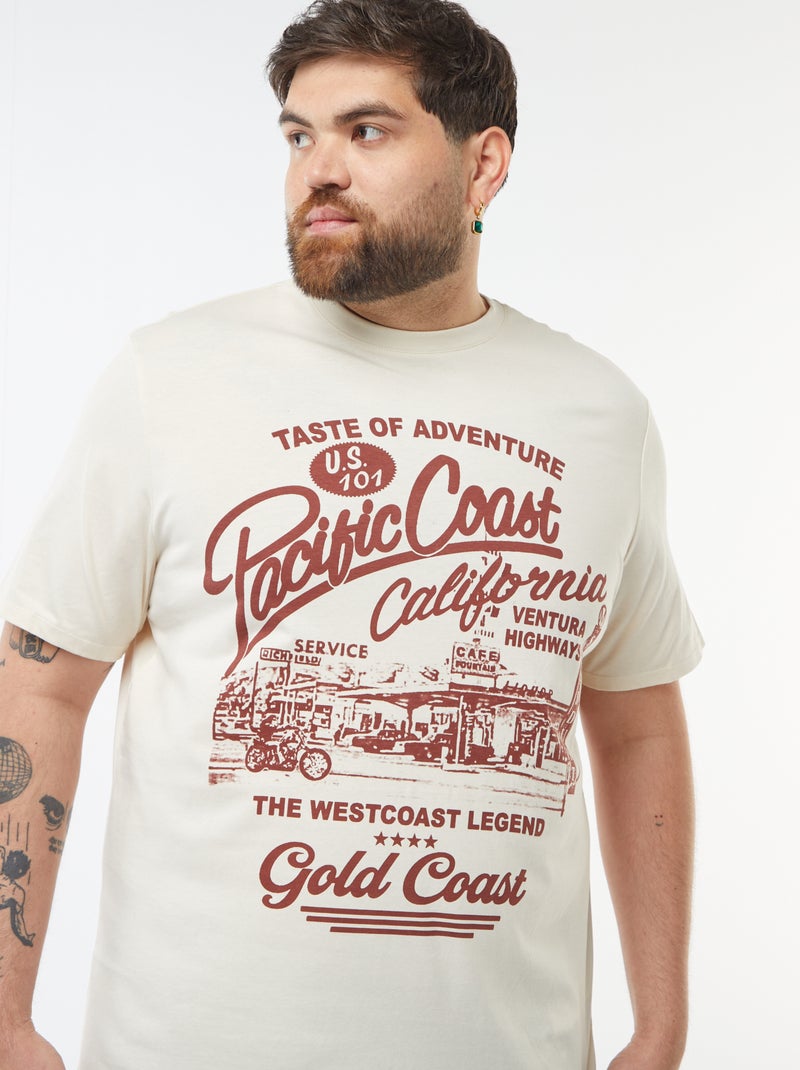 T-shirt de manga curta em jersey com estampado BEGE - Kiabi