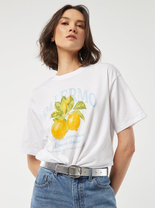 T-shirt de manga curta em jersey com estampado - Kiabi