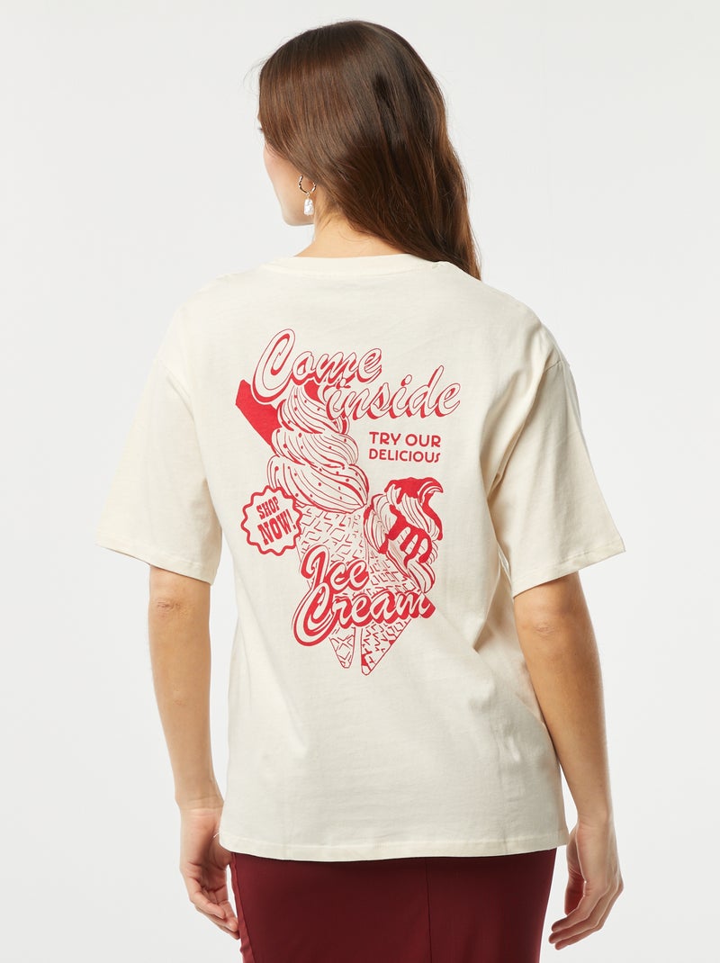 T-shirt de manga curta em jersey com estampado BRANCO - Kiabi