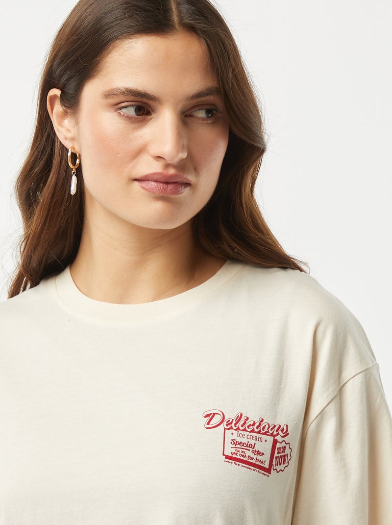 T-shirt de manga curta em jersey com estampado BRANCO - Kiabi