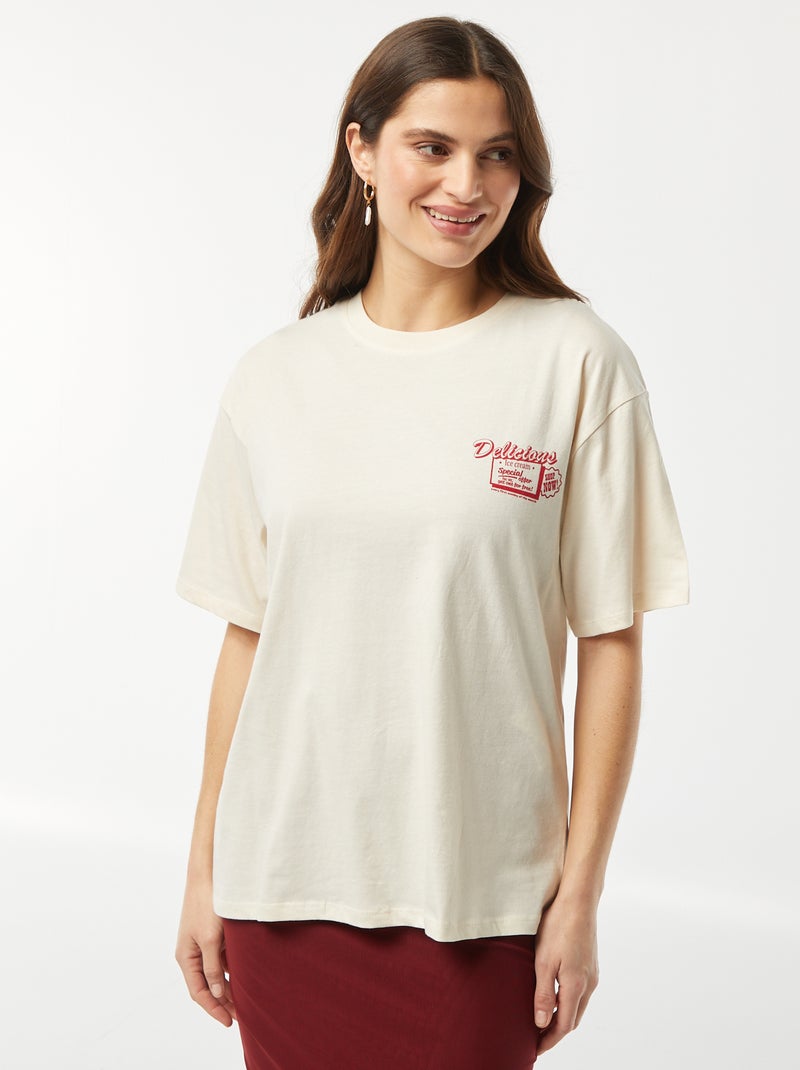 T-shirt de manga curta em jersey com estampado BRANCO - Kiabi