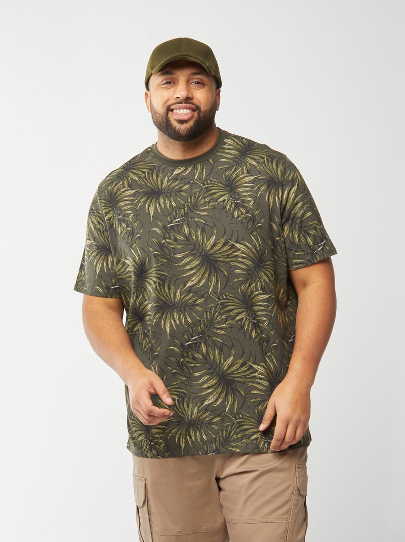 T-shirt de manga curta em jersey com estampado CAQUI - Kiabi