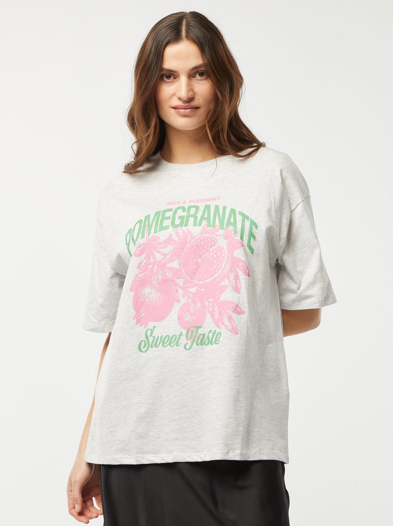 T-shirt de manga curta em jersey com estampado CINZA - Kiabi