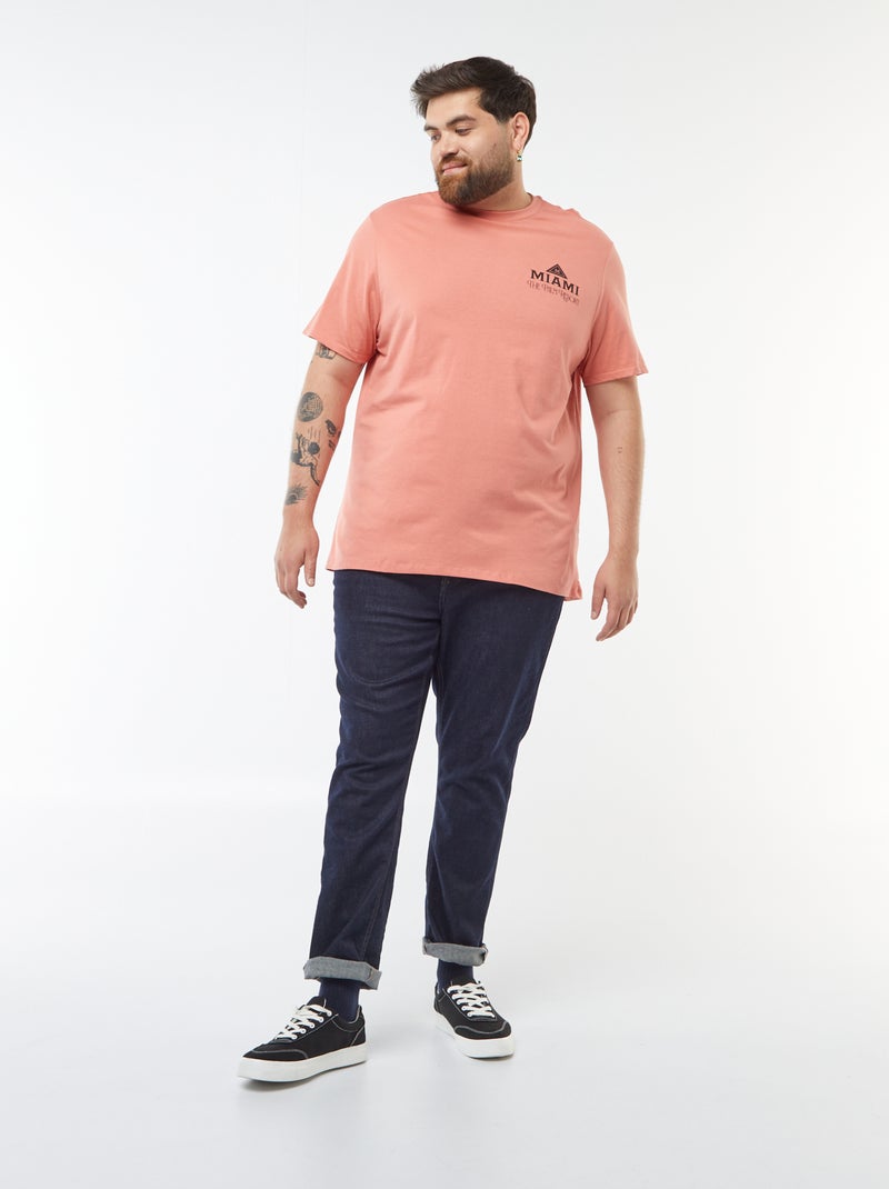 T-shirt de manga curta em jersey com estampado LARANJA - Kiabi