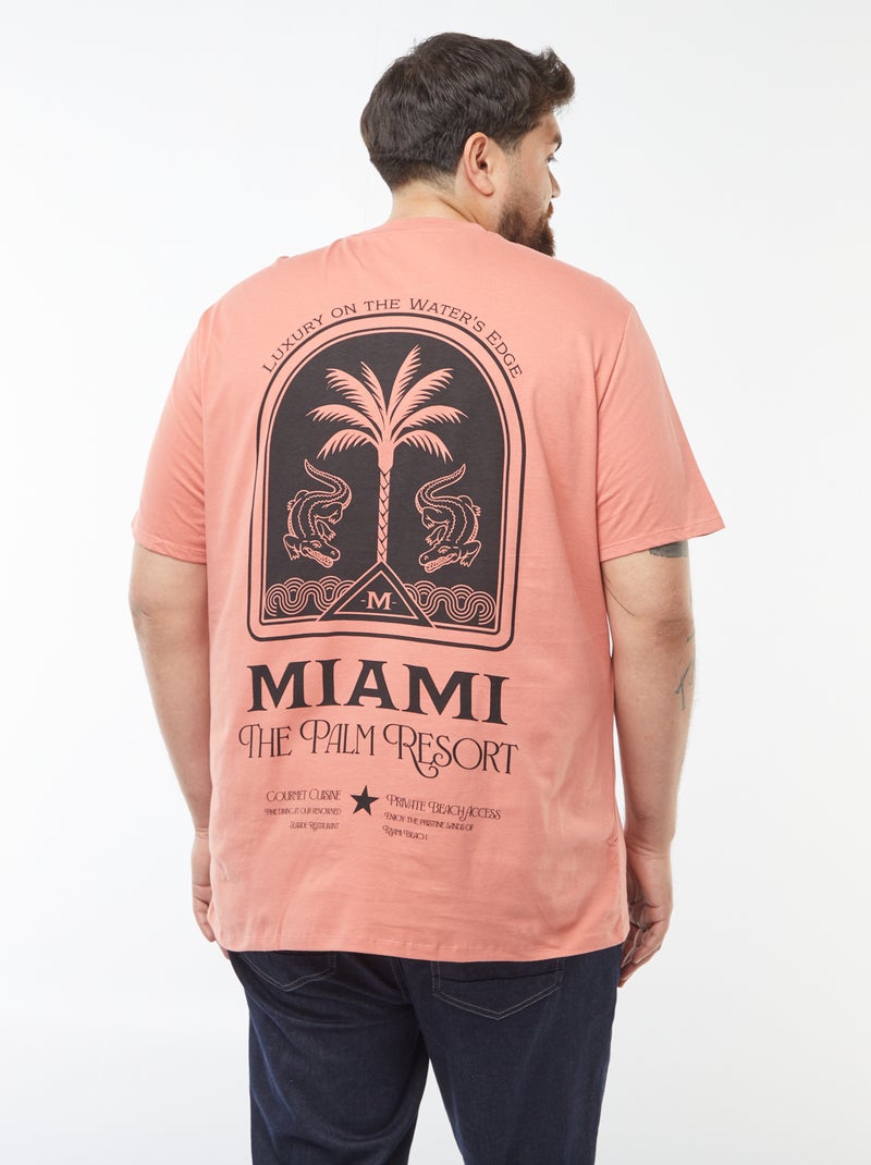 T-shirt de manga curta em jersey com estampado LARANJA - Kiabi