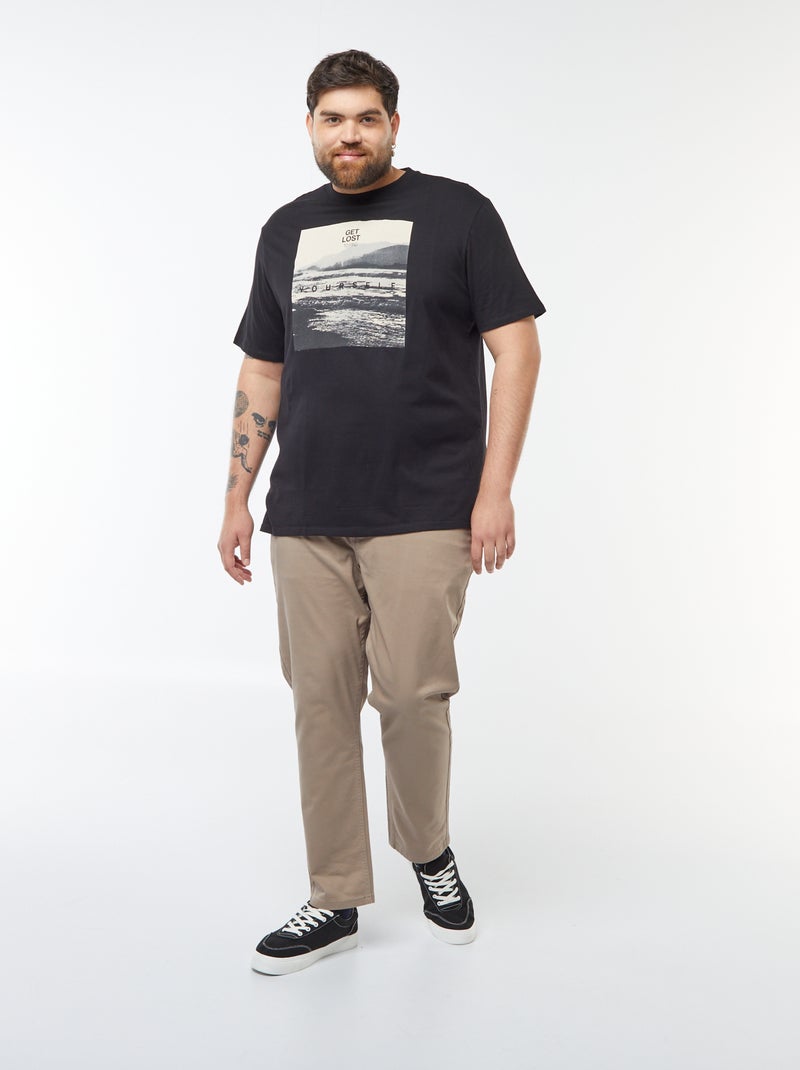 T-shirt de manga curta em jersey com estampado PRETO - Kiabi