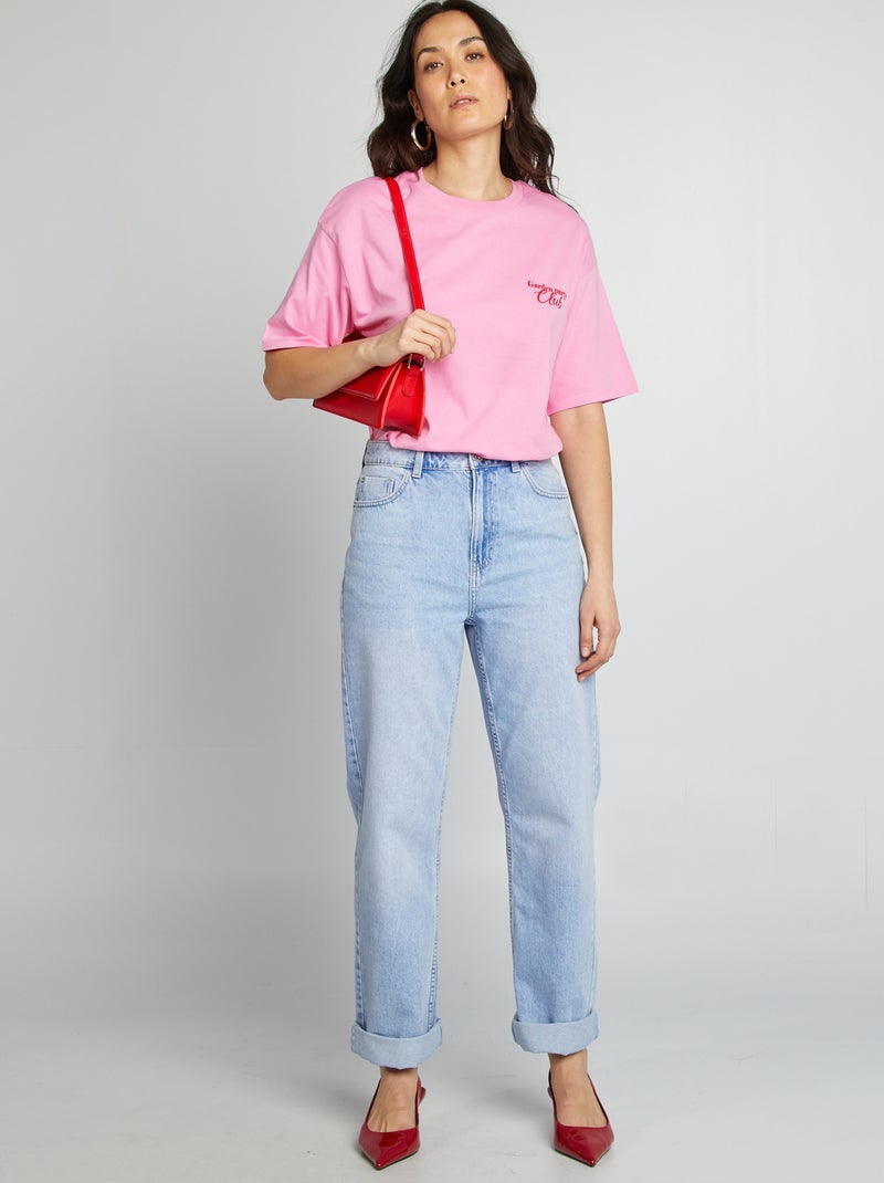 T-shirt de manga curta em jersey com estampado ROSA - Kiabi