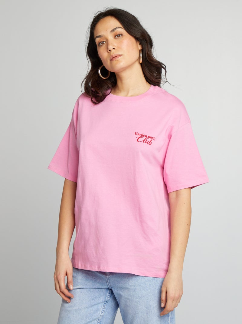 T-shirt de manga curta em jersey com estampado ROSA - Kiabi